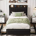 Acekool Twin Platform Bed Frame with Storage Headboard, 2 Rolling Drawers & Charging Station, Linen Upholstered, Noise-Free, Easy Assembly