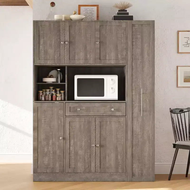 Credenza con piattaia, armadietto estraibile e cassetto