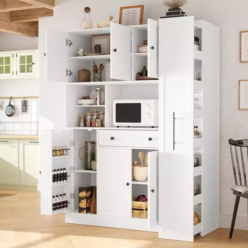 Credenza con piattaia, armadietto estraibile e cassetto