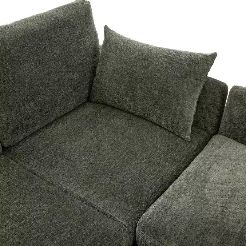 Divano Multifunzionale in ciniglia con Pouf Modulare, Porte USB e Porta Telefono