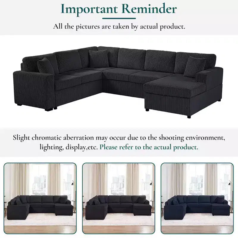 Divano componibile oversize in velluto a coste con chaise longue e tre morbidi cuscini decorativi