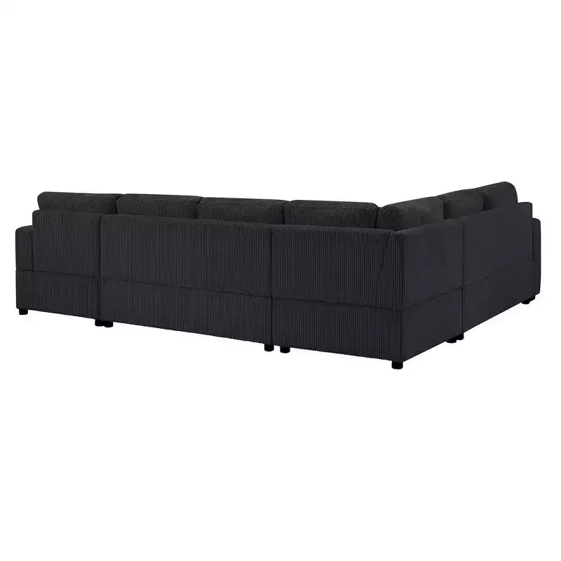 Divano componibile oversize in velluto a coste con chaise longue e tre morbidi cuscini decorativi