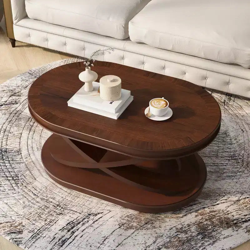 Tavolino da caffè in legno con base a X, tavolino ovale da cocktail da 44" con contenitore, tavolino centrale per divano