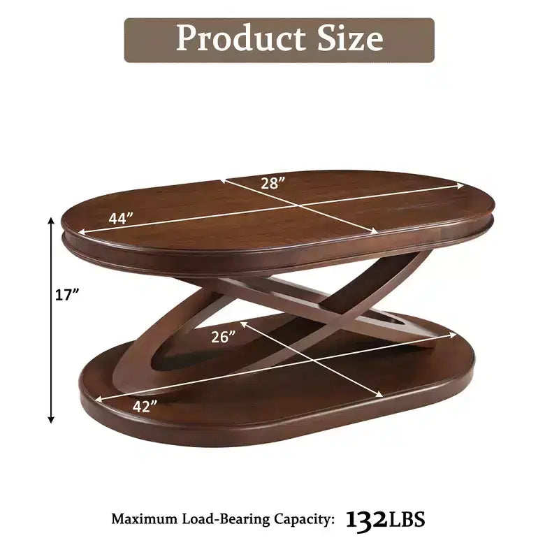 Tavolino da caffè in legno con base a X, tavolino ovale da cocktail da 44" con contenitore, tavolino centrale per divano