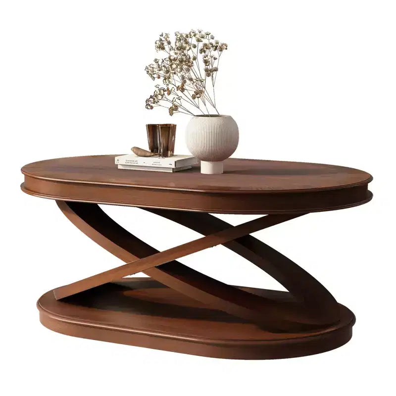 Tavolino da caffè in legno con base a X, tavolino ovale da cocktail da 44" con contenitore, tavolino centrale per divano