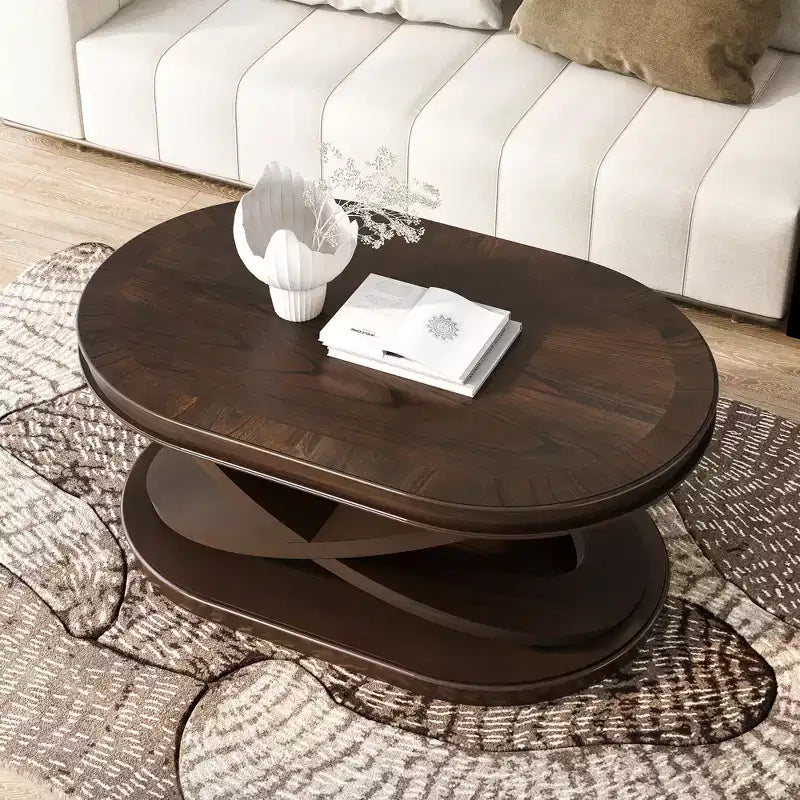 Tavolino da caffè in legno con base a X, tavolino ovale da cocktail da 44" con contenitore, tavolino centrale per divano