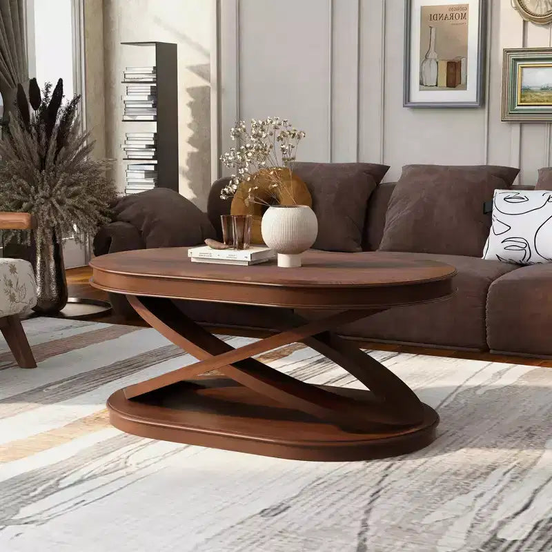 Tavolino da caffè in legno con base a X, tavolino ovale da cocktail da 44" con contenitore, tavolino centrale per divano