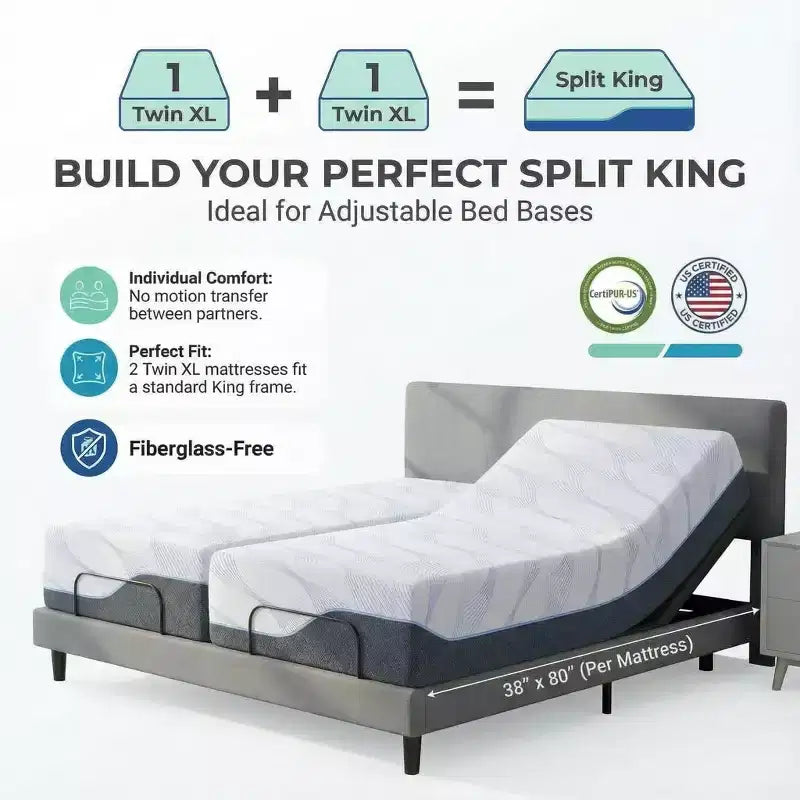 Materasso Twin XL in Memory Foam da 12-14 pollici, letto premium rigido rinfrescante in gel e tè verde, rivestimento rimovibile senza fibra di vetro, traspirante e di supporto