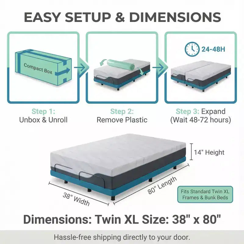 Materasso Twin XL in Memory Foam da 12-14 pollici, letto premium rigido rinfrescante in gel e tè verde, rivestimento rimovibile senza fibra di vetro, traspirante e di supporto