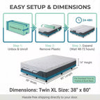 Materasso Twin XL in Memory Foam da 12-14 pollici, letto premium rigido rinfrescante in gel e tè verde, rivestimento rimovibile senza fibra di vetro, traspirante e di supporto