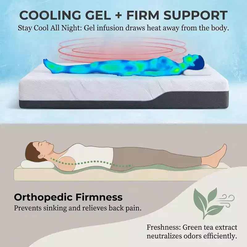 Materasso Twin XL in Memory Foam da 12-14 pollici, letto premium rigido rinfrescante in gel e tè verde, rivestimento rimovibile senza fibra di vetro, traspirante e di supporto
