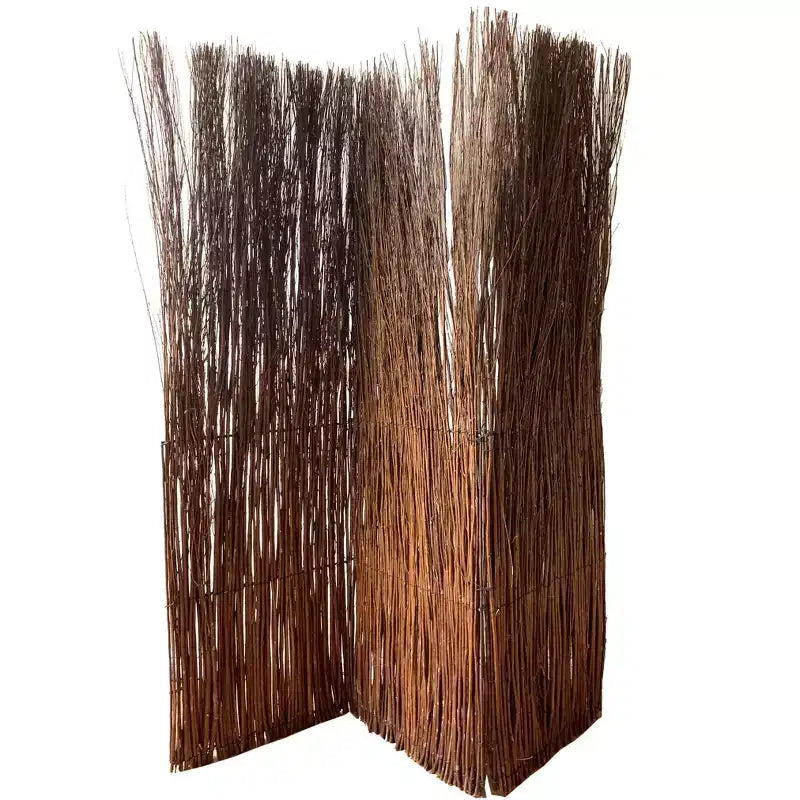 Divisorio pieghevole in rattan marrone a tre pannelli, 213 cm