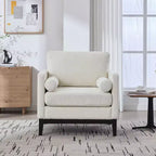 Poltrona, Poltroncina rivestita in Bouclé con 2 cuscini a rullo, Gambe in legno naturale, Seduta con molle insacchettate, Poltrona lounge per soggiorno, ufficio