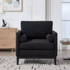 Poltrona, Poltroncina rivestita in Bouclé con 2 cuscini a rullo, Gambe in legno naturale, Seduta con molle insacchettate, Poltrona lounge per soggiorno, ufficio