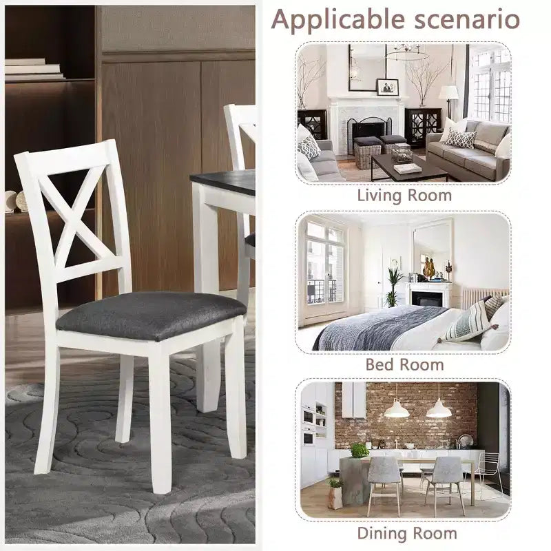 Set di 4 sedie da pranzo in legno, seduta imbottita, per sala da pranzo, soggiorno, cucina, bicolore nero e beige
