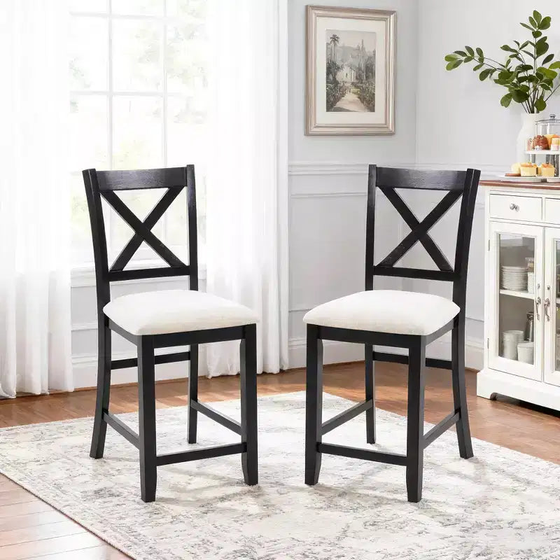 Set di 4 sedie da pranzo in legno, seduta imbottita, per sala da pranzo, soggiorno, cucina, bicolore nero e beige