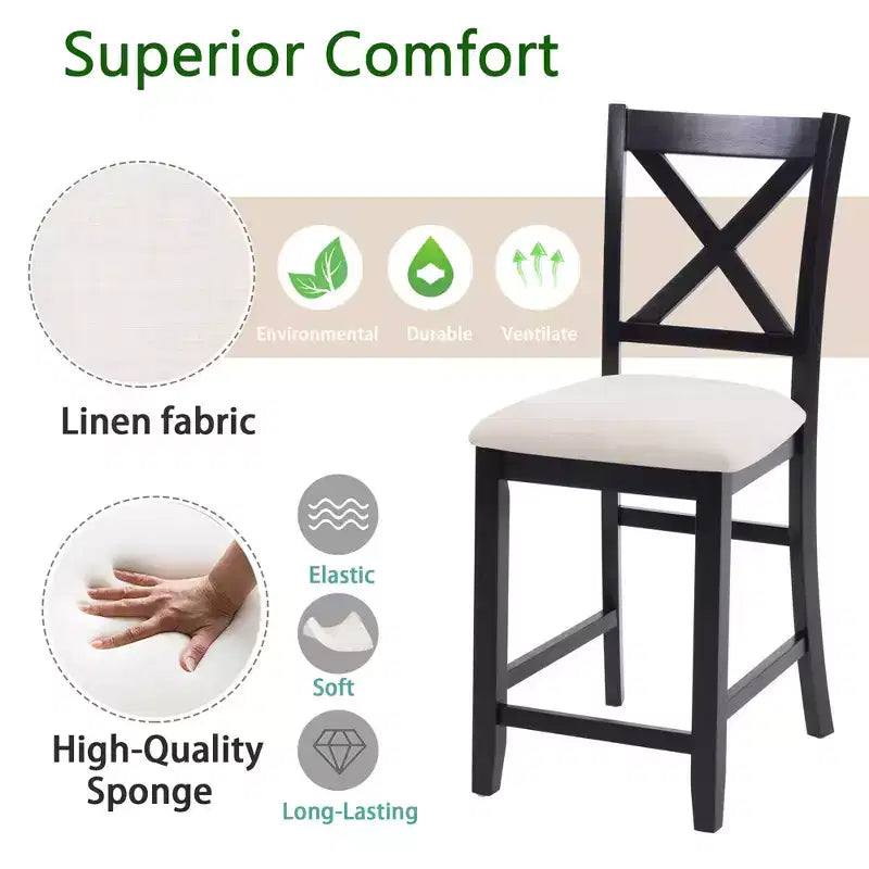 Set di 4 sedie da pranzo in legno, seduta imbottita, per sala da pranzo, soggiorno, cucina, bicolore nero e beige