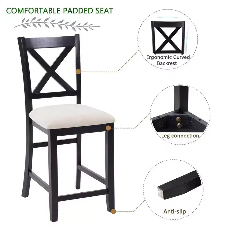 Set di 4 sedie da pranzo in legno, seduta imbottita, per sala da pranzo, soggiorno, cucina, bicolore nero e beige