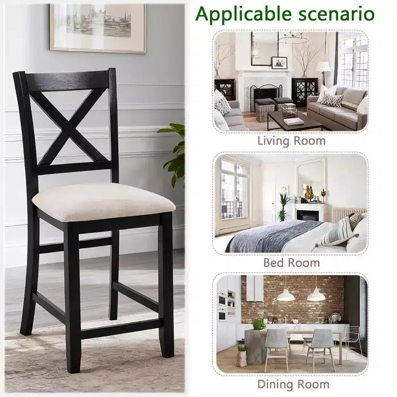 Set di 4 sedie da pranzo in legno, seduta imbottita, per sala da pranzo, soggiorno, cucina, bicolore nero e beige