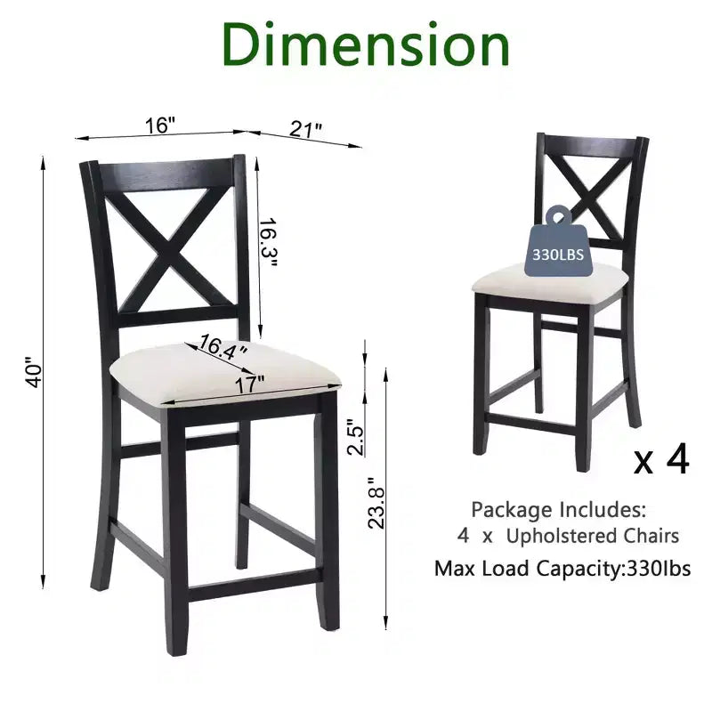 Set di 4 sedie da pranzo in legno, seduta imbottita, per sala da pranzo, soggiorno, cucina, bicolore nero e beige