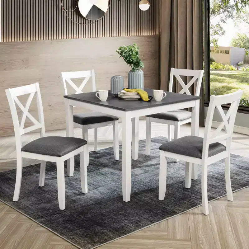 Set di 4 sedie da pranzo in legno, seduta imbottita, per sala da pranzo, soggiorno, cucina, bicolore nero e beige