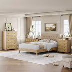 Cassettiera in Rattan per Camera da Letto con 5 Cassetti, Comò Alto 45'' con Grandi Cassetti e Ampio Armadietto per Vestiti, Cassettiera in Legno per Camera da Letto, Porta TV