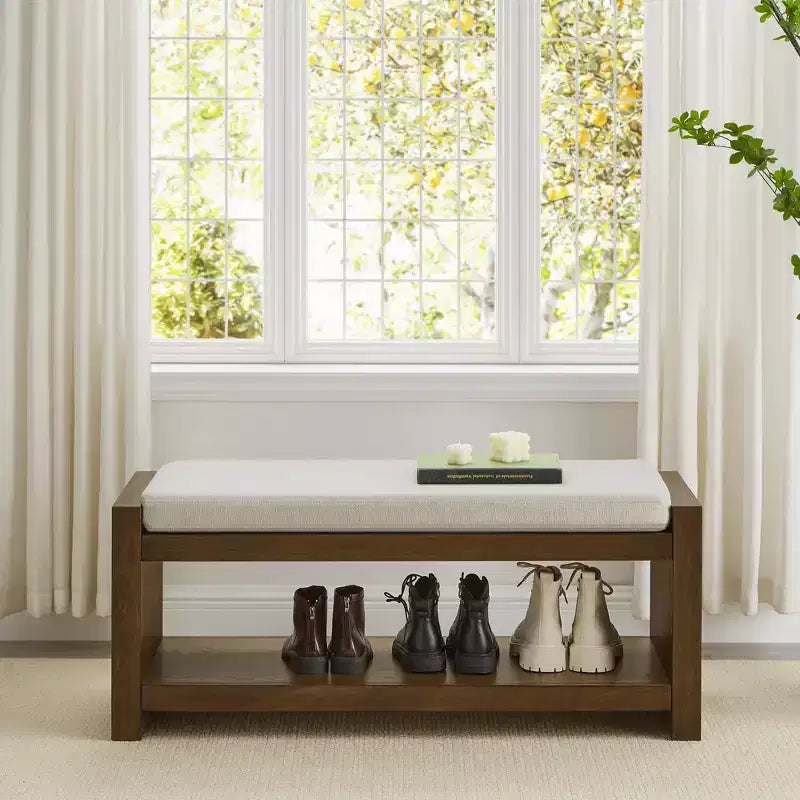 Panca Accent con scarpiera a ripiano inferiore, panca imbottita, panca moderna e compatta da fondo letto con contenitore