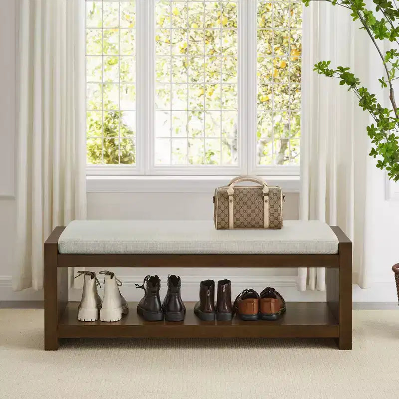 Panca Accent con scarpiera a ripiano inferiore, panca imbottita, panca moderna e compatta da fondo letto con contenitore