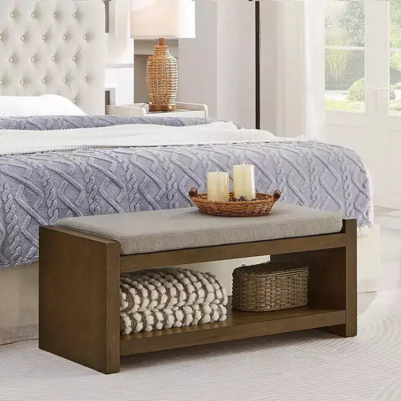 Panca Accent con scarpiera a ripiano inferiore, panca imbottita, panca moderna e compatta da fondo letto con contenitore