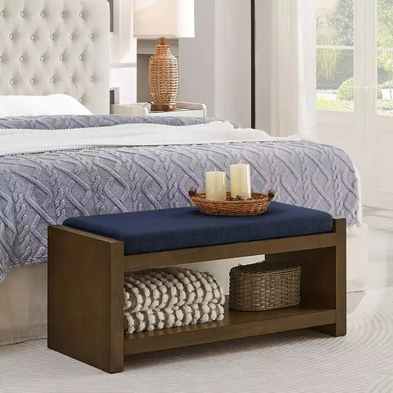 Panca Accent con scarpiera a ripiano inferiore, panca imbottita, panca moderna e compatta da fondo letto con contenitore