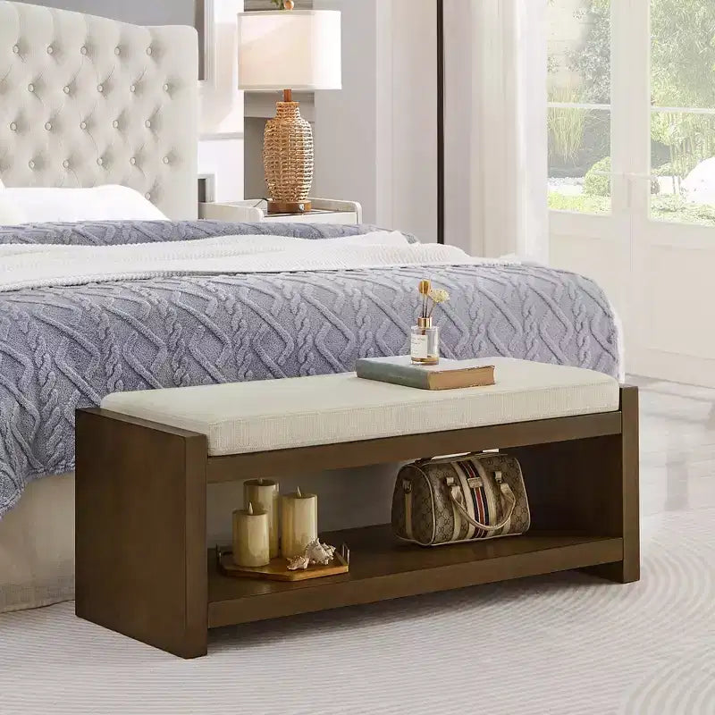 Panca Accent con scarpiera a ripiano inferiore, panca imbottita, panca moderna e compatta da fondo letto con contenitore