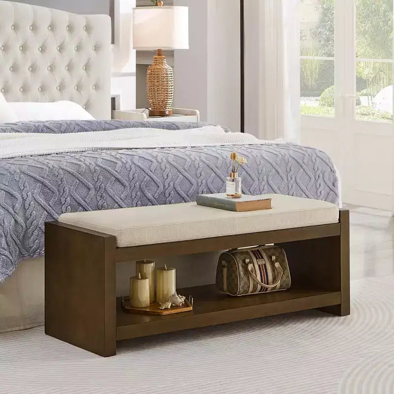 Panca Accent con scarpiera a ripiano inferiore, panca imbottita, panca moderna e compatta da fondo letto con contenitore