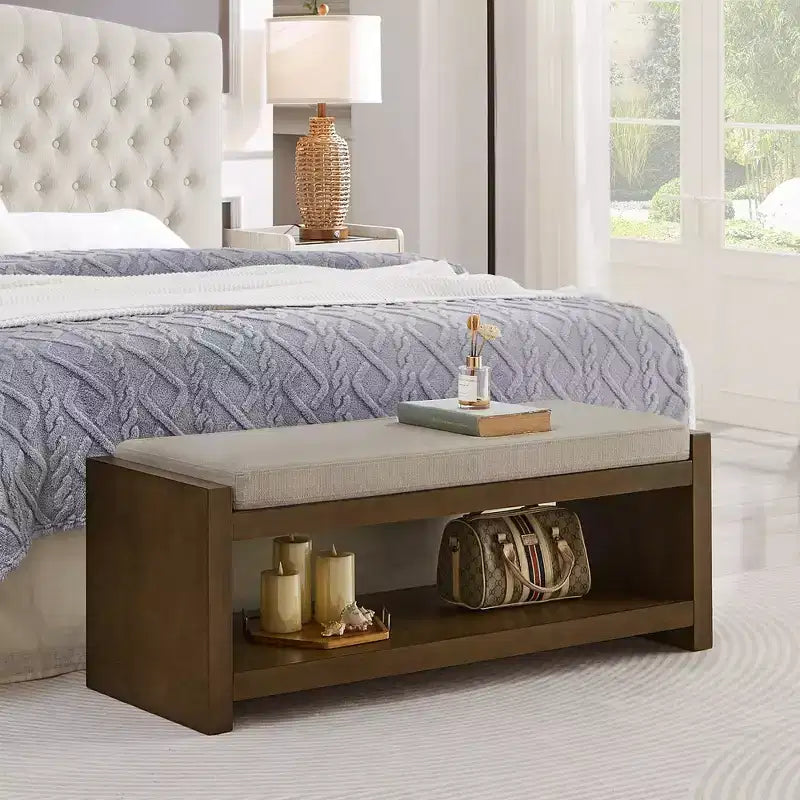 Panca Accent con scarpiera a ripiano inferiore, panca imbottita, panca moderna e compatta da fondo letto con contenitore
