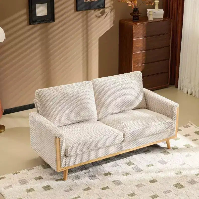 Divanetto Modern Farmhouse con Rivestimento in Velluto e Struttura in Legno Massello, Divano Compatto a 2 Posti per Piccoli Spazi