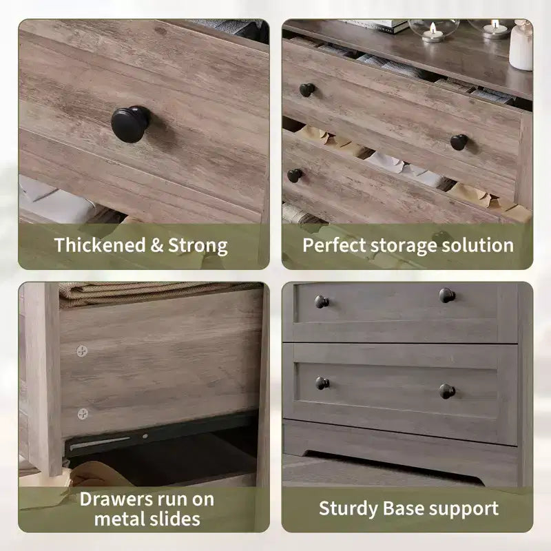 Comò a 4 cassetti per camera da letto, cassettiera in legno larga 80 cm con stazione di ricarica, comodino stretto, organizer per vestiti