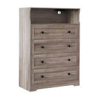 Comò a 4 cassetti per camera da letto, cassettiera in legno larga 80 cm con stazione di ricarica, comodino stretto, organizer per vestiti