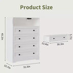 Comò a 4 cassetti per camera da letto, cassettiera in legno larga 80 cm con stazione di ricarica, comodino stretto, organizer per vestiti