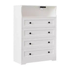Comò a 4 cassetti per camera da letto, cassettiera in legno larga 80 cm con stazione di ricarica, comodino stretto, organizer per vestiti