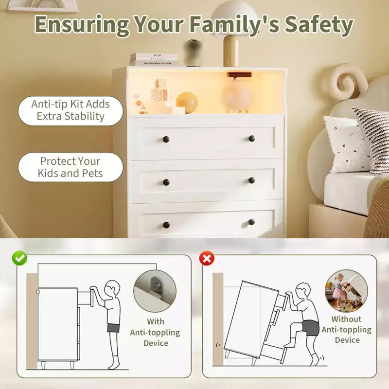 Comò a 4 cassetti per camera da letto, cassettiera in legno larga 80 cm con stazione di ricarica, comodino stretto, organizer per vestiti