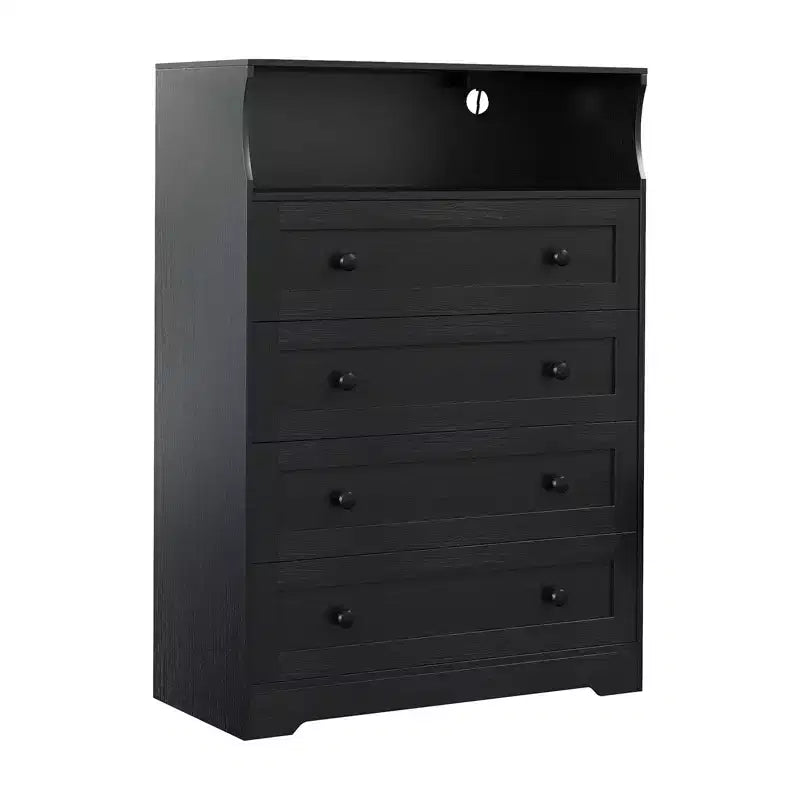 Comò a 4 cassetti per camera da letto, cassettiera in legno larga 80 cm con stazione di ricarica, comodino stretto, organizer per vestiti