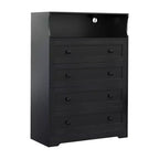 Comò a 4 cassetti per camera da letto, cassettiera in legno larga 80 cm con stazione di ricarica, comodino stretto, organizer per vestiti