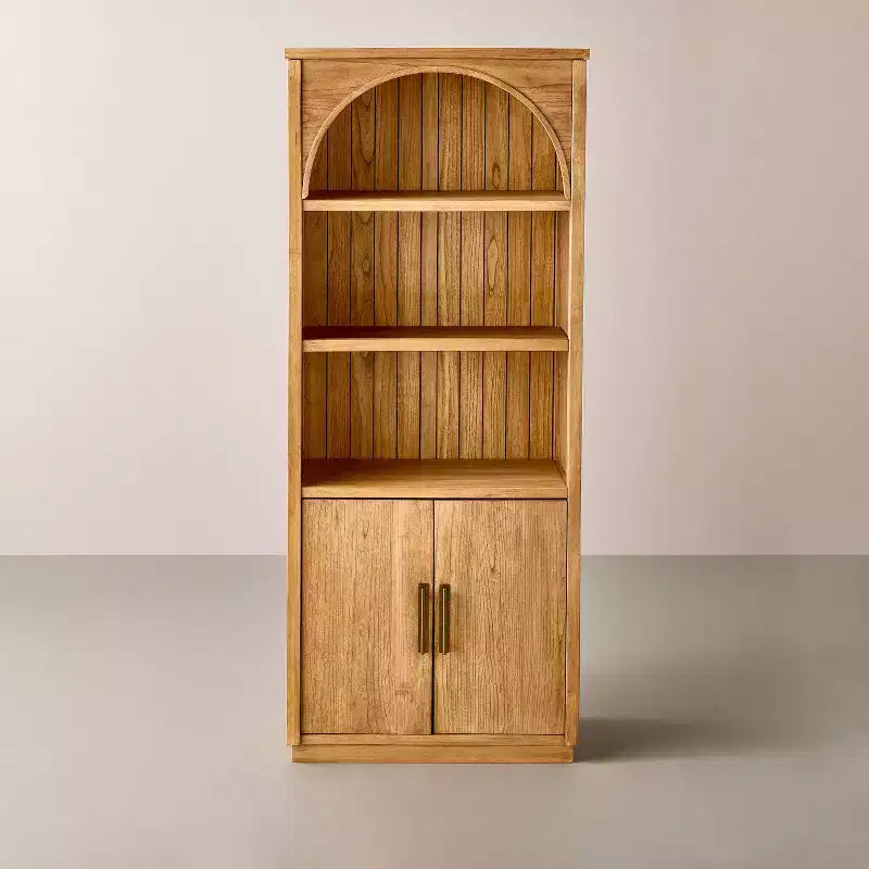 Libreria Arch con ante, libreria ad arco da 72'' con ripiani aperti e mobile contenitore