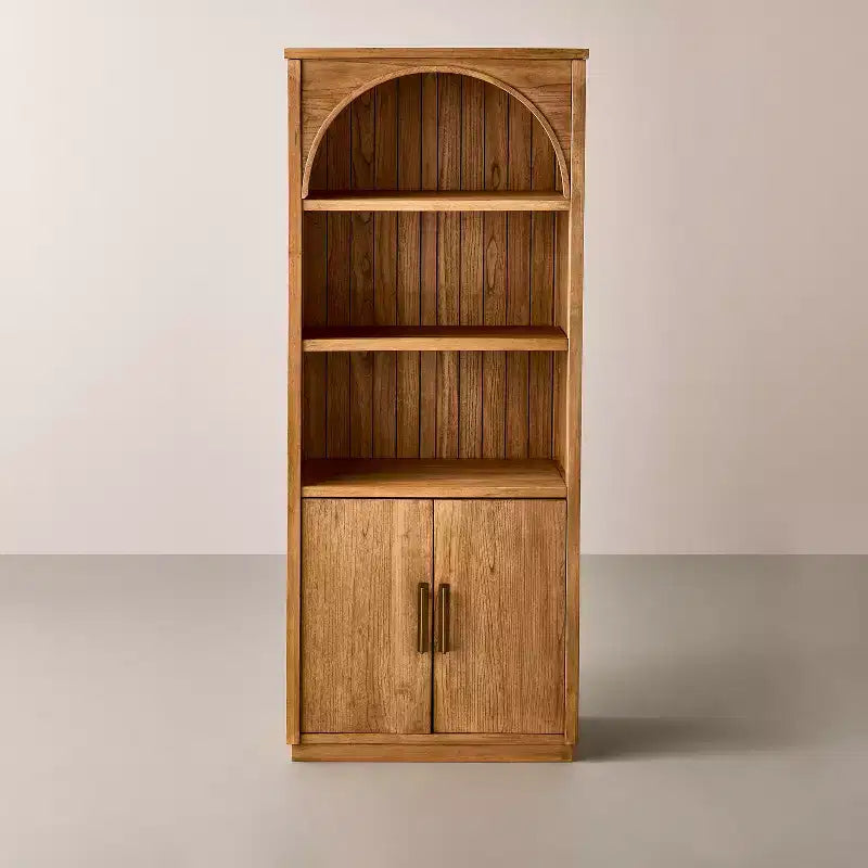 Libreria Arch con ante, libreria ad arco da 72'' con ripiani aperti e mobile contenitore