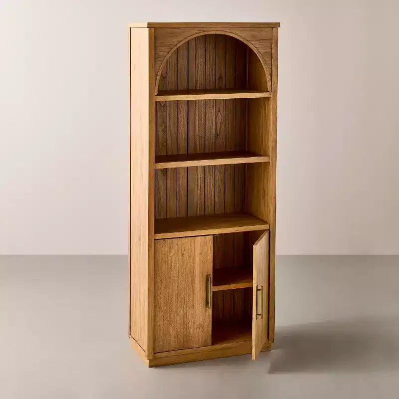 Libreria Arch con ante, libreria ad arco da 72'' con ripiani aperti e mobile contenitore