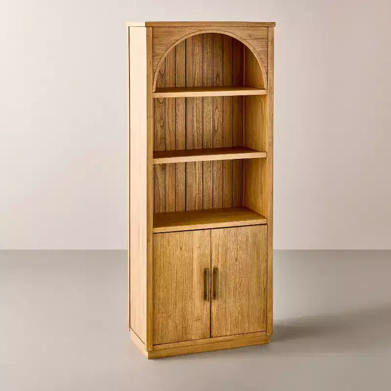Libreria Arch con ante, libreria ad arco da 72'' con ripiani aperti e mobile contenitore