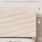 Letto a piattaforma King Size Beige con testiera regolabile, struttura letto in tessuto felpato senza bisogno di rete, design silenzioso, facile da montare