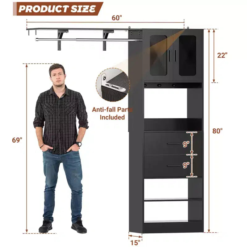 Sistema per armadio Besiost 20-60 con anta Visualize e cassetti in legno