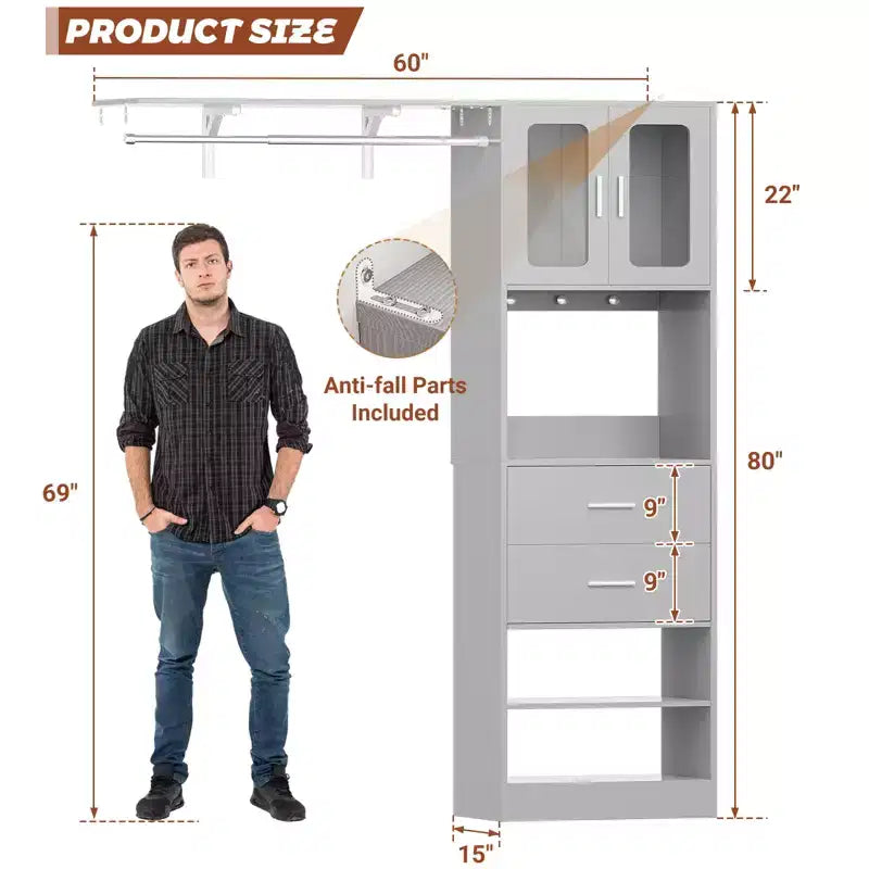 Sistema per armadio Besiost 20-60 con anta Visualize e cassetti in legno