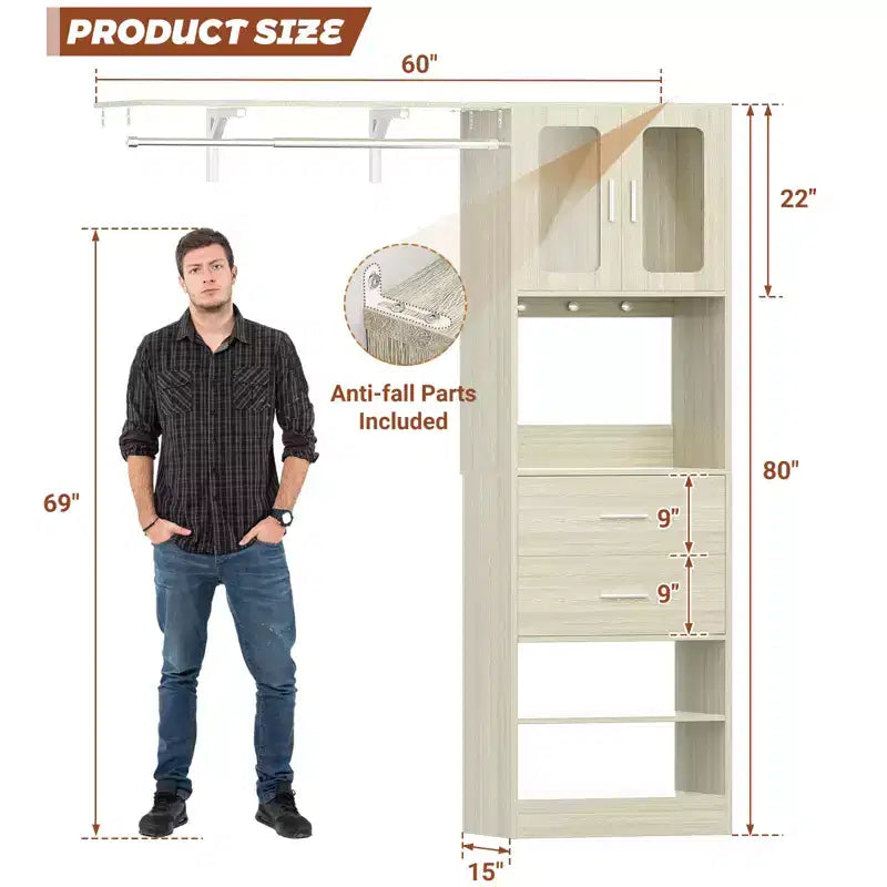 Sistema per armadio Besiost 20-60 con anta Visualize e cassetti in legno