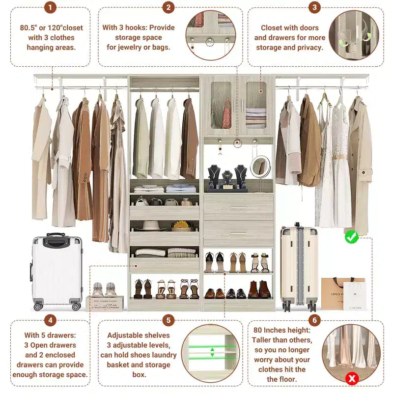 Besiost 80-120 Sistema per armadio con anta e cassetti in legno